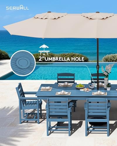 SERWALL Outdoor 84" HDPE Rectangular Dining Table for 6-8,All-Weather,Blue - Image 5