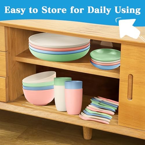 Wrova wheat straw bowls,plates,cups and cutlery sets 28 pcs - Unbreakable Dishwasher Safe dinnerware sets service for 4 - Ideal dish sets for kitchen, camping, indoors and out doors.Nordic - Image 7