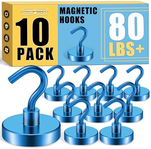 VNDUEEY Cruise Must Haves, 80 Lbs Magnetic Hooks, Cruise Magnets for Door, Travel Essentials, Magnetic Hooks for Hanging, Magnetic Hanger for Refrigerator, Kitchen, Classroom,Garage (Blue, Pack of 10) by VNDUEEY