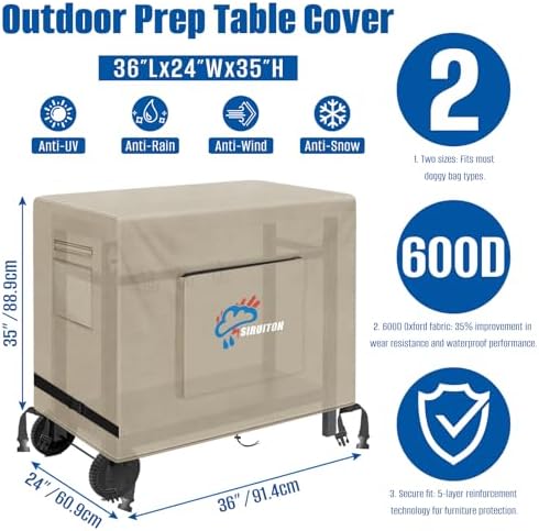 SIRUITON 600D Outdoor Bar Cart Cover for 36" Portable Outdoor Table - Image 2