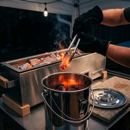 The Bincho Grill Charcoal Saver – Extinguishing Bucket (Keshizumi) for Hot Charcoal and Ash Collection, Heavy Duty Stainless Steel with Lockable Lid, 3 Gallon Capacity - Image 3