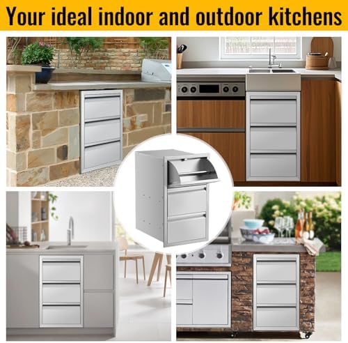Outdoor Kitchen Drawers 15" W x 26" H x 22" D Built-in BBQ Drawer Stainless Steel Access Drawers for Outdoor Kitchen Island or Grill Station - Image 6