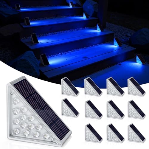 NIORSUN Solar Step Lights,12 Pack Blue LED Outdoor Step Lights, Stair Lights Outdoor for Patio, Fence, Yard, Walkway, Solar Powered Auto On/Off, IP67 Waterproof, Easy Install by NIORSUN