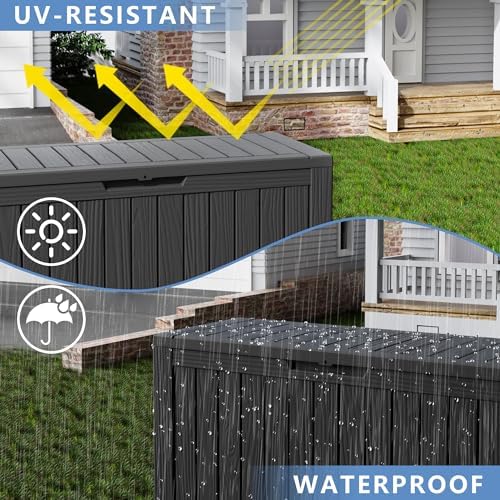 90 Gallon Waterproof Resin Deck Box, UV Resistant Outdoor Storage for Garden, Patio, Porch, Delivery（Black，80 Gallon） - Image 3