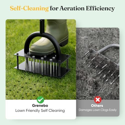 Grenebo Lawn Aerator Manual Aerator Lawn Tool with 16 Spikes, Black Red - Image 6