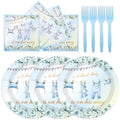 75PCS Greenery Baby Shower Plates and Napkins Decorations Party Favors, 7Inch A Sweet Baby Is on His Way Baby Boy Shower Paper Plates Disposable Dessert Tableware Party Supplies by Unknown