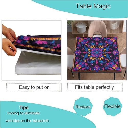 Outdoor Tablecloth with Elastic, Mandala Madness Pattern Printed on Polyester Pub Table Cover, Great for Picnics BBQs Daily Meals, Fit for 52" x 52" Square Tables - Image 3