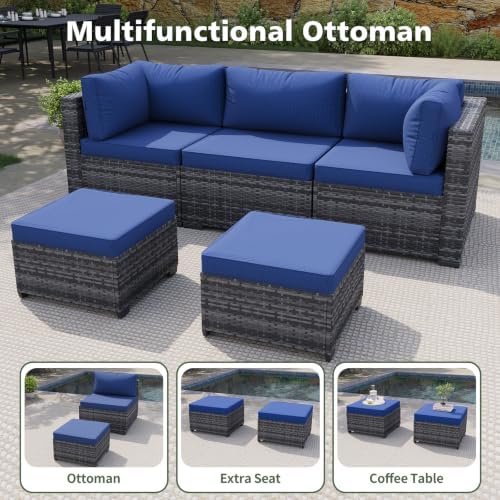 Aoxun 10 Piece Outdoor Patio Furniture Set with 44'' Fire Pit Table, Outdoor Patio Furniture Sets with Coffee Table, Wicker Rattan Outdoor Conversation Set with Ottoman for Backyard, Navy Blue - Image 4