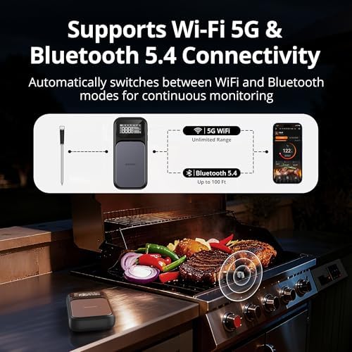 INKBIRD WiFi 5G Wireless Meat Thermometer Digital, 4 Sensor Smart Bluetooth Digital Food Thermometer, NIST Approved Accuracy 0.5°F, Temp Alarms for Rotisserie Air Fryer Sous Vide Grill Oven BBQ - Image 2