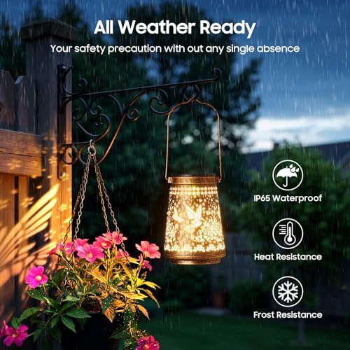 2 Pack Solar Lanterns Outdoor Waterproof Birthday Gifts for Women Mom Grandma, Hollowed-Out Metal Hummingbird Hanging Solar Lantern Lights Garden Decor, 2 Modes Hanging Solar Lights for Yard, Patio - Image 2