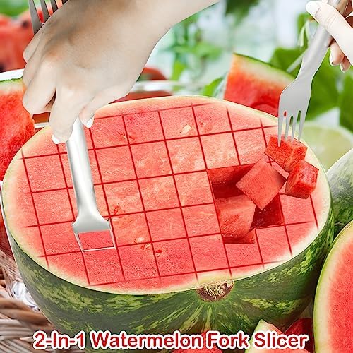 4 Pcs Watermelon Fork Slicer Cutter, Stainless Steel 2-in-1 Watermelon Fork Slicer, Portable Watermelon Fork Watermelon Cutter Slicer Tool Fruit Forks Slicer for Home Party Camping Kitchen Gadget - Image 2