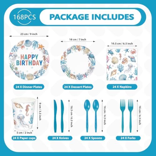 168Pcs Seashell Ocean Birthday Supplies for Summer Birthday Serves 24 - Image 2