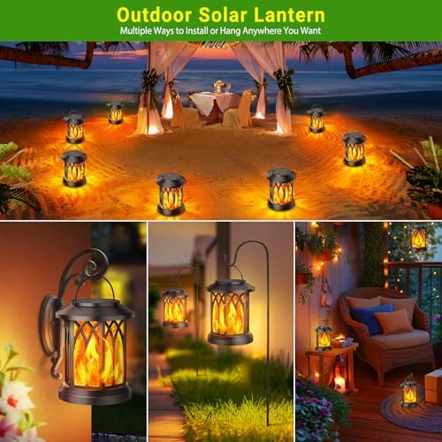KOOPER Hanging Solar Lights Lantern Outdoor, Flickering Flames Solar Outdoor Lights, Solar Lanterns Outdoor Waterproof with Bigger Panel, Lanterns Decorative Outdoor for Yard Garden Decor, 2 Pack - Image 2