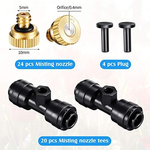 Ripeng 48 Pcs Brass Misting Nozzles Tees Plugs, 1/4 Inch Outdoor Mister - Image 4