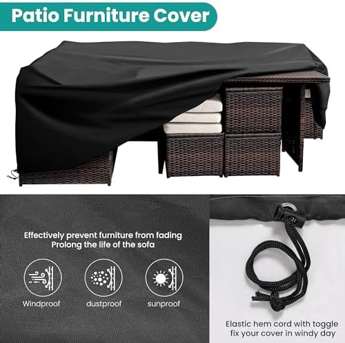 Wumiokio Patio Furniture Set, 7 Pieces Outdoor Patio Furniture with Dining Table&Chair, All Weather Wicker Conversation Set with Ottoman,Brown Rattan & Ivory Cushions (Include Sofa Dust Cover) - Image 5
