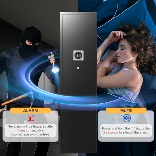 5-8 Gun Safe, Gun Safe for Rifles and Pistols, Long Quick Access Gun Cabinet with Digital Keypad, Adjustable Gun Racks, Alarm System, Mute Mode, Rifle Safe for Home Office, Assembled - Image 5