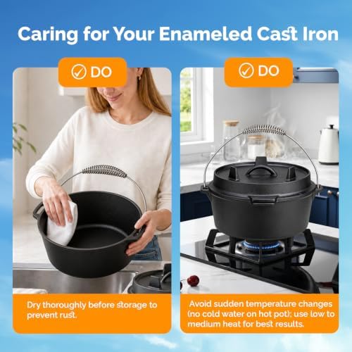 ROVSUN 3.7 QT Cast Iron Dutch Oven with Lid, Pre-Seasoned Camping Pot for Campfire Grill & Oven, 2-in-1 Skillet Lid + Lid Lifter Hook, Outdoor Cast Iron Camping Cookware for 2-4 People - Image 7