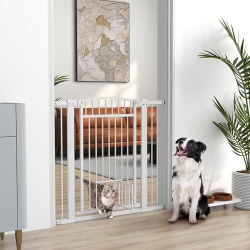 PawHut Pet Gate Indoor with Cat Door 30"-41" Dog Gate Extra Wide 30" High - Image 2