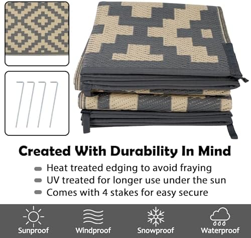 SAND MINE 6 x 9 Ft Reversible Mats, Plastic Straw Rug, Modern Area Rug, Large Floor Mat and Rug for Outdoors, RV, Patio, Backyard, Deck, Picnic, Beach, Trailer, Camping, Grey & Tan - Image 4