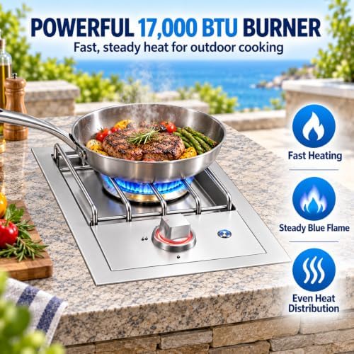 Single Grilling Side Burner with LED for BBQ Grill Island, 17,000 BTU,Liquid Propane Side Burner for Outdoor Kitchen, Convertible to Natural Gas, 304 Stainless Steel - Image 3
