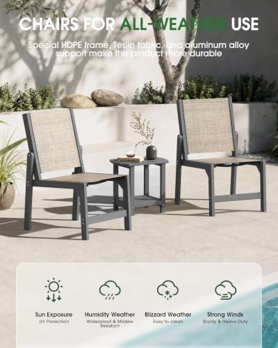 Stackable Outdoor Dining Chairs of 2, HDPE Frame with Teslin Fabric, Grey - Image 4