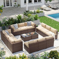 Aoxun Patio Furniture Sets, 14-Piece Outdoor Patio Furniture with 44'' Propane Gas Firepit Table, Wicker Outdoor Conversation Set Sectional Sofa for Backyard, Poolside, Garden by Aoxun