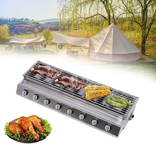 8 Burners Tabletop Gas Grill, Stainless Steel Patio Garden Barbecue Grill w/Independent Ignition Height Adjustable Commercial LPG Gas BBQ Griddle for Outdoor Party Camping by Unknown