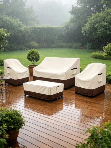 Rileytee Patio Furniture Set Covers Waterproof 4Pcs,Beige & Brown,Large - Image 7