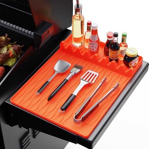 Silicone Grill Tool Mat for Blackstone, Heat Resistant Spatula Mat with Drip Pad, Side Mat for Blackstone Griddle Accessories, Silicone Griddle Mat for Outdoor Kitchen Countertop ,Gifts for Men Orange by YOUCHNEGZHIFAN