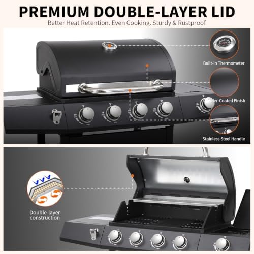 4 Burner Propane Gas Grill and Griddle Combo, Black - Image 4