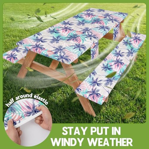 Picnic Table Cover with Bench Covers Waterproof Fitted Table Cloth Tablecover Camp Camper Camping Essentials Outdoor Beach Summer River Water Motorhome Trailer Road Trip Tent Rv Car Travel Activities - Image 3