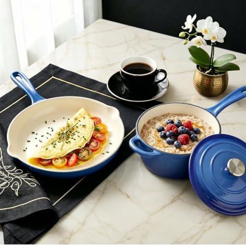 Nonstick Enameled Cast Iron Cookware Set, 4-Pcs Pots and Pans with Lid - Image 4