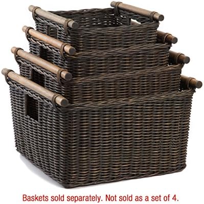 The Basket Lady Deep Pole Handle Wicker Storage Basket, S, Walnut Brown - Image 4