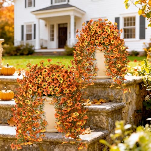 Artificial Fall Flowers Fake Mums UV Hanging Plants for Outdoors Decor - Image 3