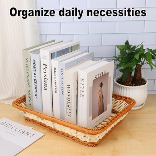 4 Pack 16 inch Poly Wicker Baskets, Two Color Large Wicker Baskets Storage, Rustic, Durable & Easy-Cleaning Bread baskets, for Home, Restaurant & Hotel Use - Image 7