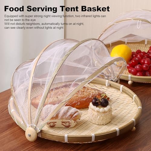 Round Basket Hand Woven Food Serving Basket with Mesh Gauze Cover for Picnics Camping and Home Kitchen Storage 2PCS Set 36x20cm 30x18cm - Image 7