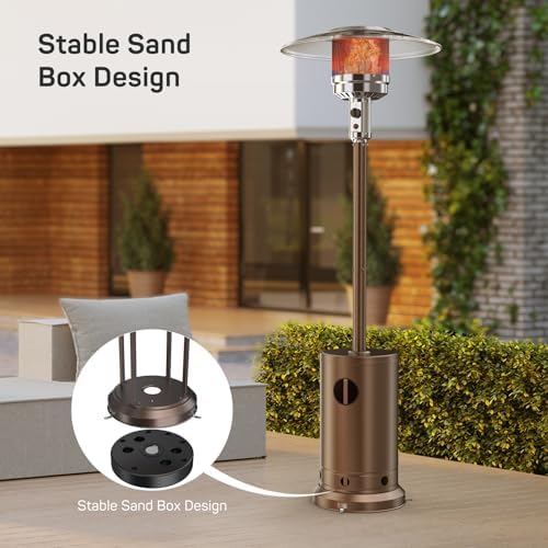 Propane Heater with Sand Box, 48,000 BTU Outdoor Heaters for Patio with Auto-off Safety Protection System, Double-Layer Stainless Steel with Wheels for Backyard, Deck, Garden, Porch - Image 6