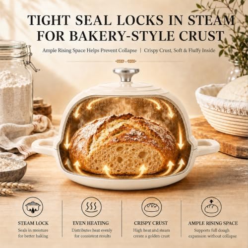 5 Qt Enameled Cast Iron Dutch Oven with Lid for Sourdough Bread Baking - Image 3