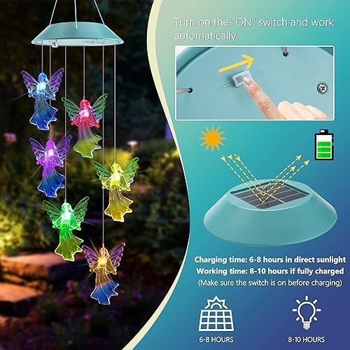 Toodour Solar Wind Chimes, Color Changing Angel Wind Chimes - Image 4