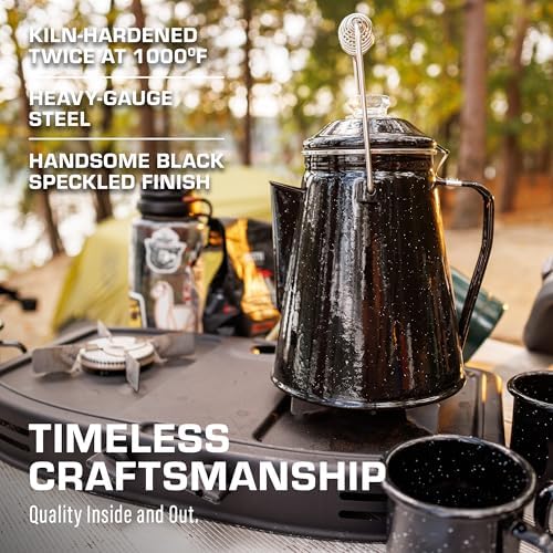 COLETTI Classic Enamel Set Coffee Percolator & Mugs — The Most Nostalgic Camping Coffee Pot, Now Modernized [Black Enamel, 12 Cup Percolator Coffee Pot & Set of 4 Mugs] - Image 6