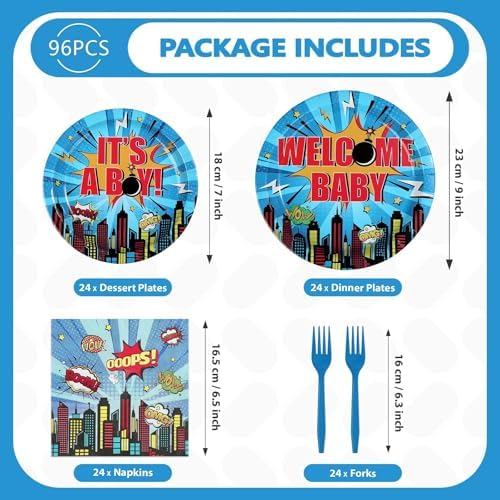 96Pcs Hero Themed Baby Shower Party Decoration Serves 24 - Image 2