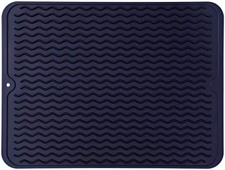 MicoYang Silicone Dish Drying Mat — Quick-Dry Ridges Counter & Sink Pad, Heat-Resistant Trivet to 450°F, Non-Slip & Dishwasher Safe, Roll-Up Storage, 18 Colors & 9 Sizes (Navy Blue, 16"×12") by MicoYang