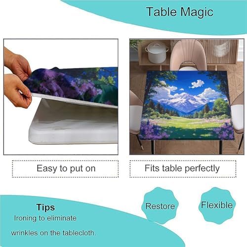 Fitted Tablecloth, Mountain Majesty Pattern Printed on Washable Patio Table Covers, Ideal for Weddings Birthdays Events, Fit for 24" x 24" Square Tables - Image 3
