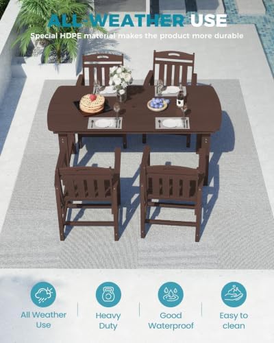 Ciokea HDPE Outdoor Dining Set of 4, Patio Table and Chairs Sets, Brown - Image 3
