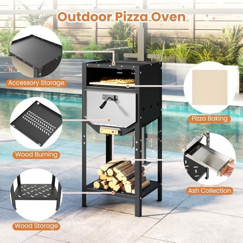 Happygrill 12” Pizza Oven Outdoor with Wood Storage, Stone & Peel - Image 4