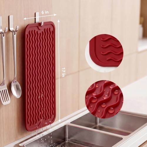 MicoYang Silicone Dish Drying Mat for Multiple Usage,Easy clean,Eco-friendly,Heat-resistant Silicone Mat for Kitchen Counter,Sink,Bar,Bottle,or Cup Red M 17 inches x 6 inches - Image 2