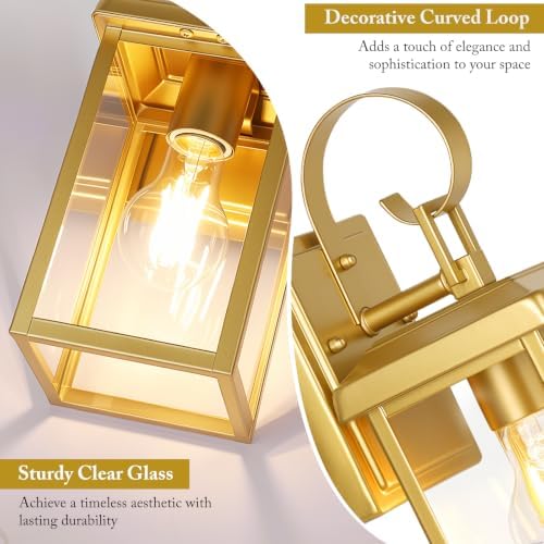 BesLowe 2-Pack Outdoor Wall Light Fixtures, Modern Porch Sconces, Gold - Image 4