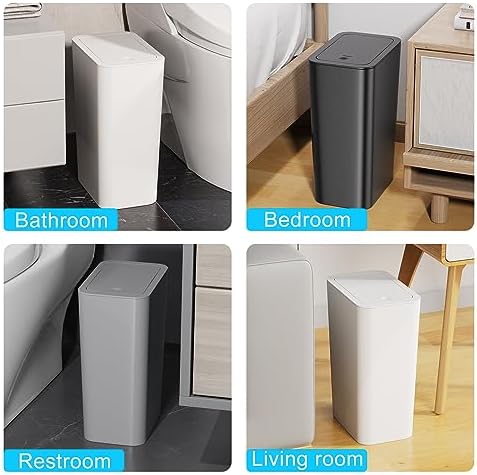N. NETDOT 3 Pack 10L/2.6 Gal Bathroom Trash Can with Lid, Bin Press Small Can/Slim Garbage Cans/Waste Basket for Bathroom,Kitchen,Office,Bedroom - Black,Gray,Off White NDTR001 - Image 4