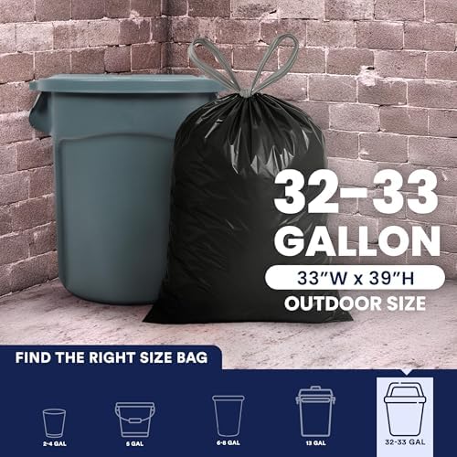 Plasticplace 32-33 Gallon Trash Bags │ 1.2 Mil │ Drawstring Garbage Can Liners │ 33” x 39”, Black, 100 Count - Image 3