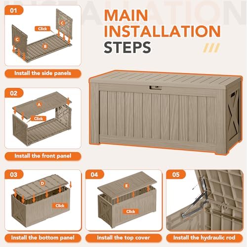 130 Gallon Deck Box Outdoor Indoor Waterproof Storage Box, Coffee - Image 3